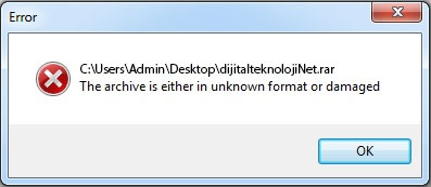 the archive is either in unknown format or damaged hatası
